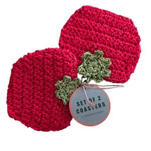 Anthropologie Woven Crochet Tomato Coasters Set of 2 Anthro Ischia Decor